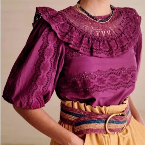 Sezane Elsa Embroidered Eyelet Top Size 36 US 4 Small - Picture 5 of 9